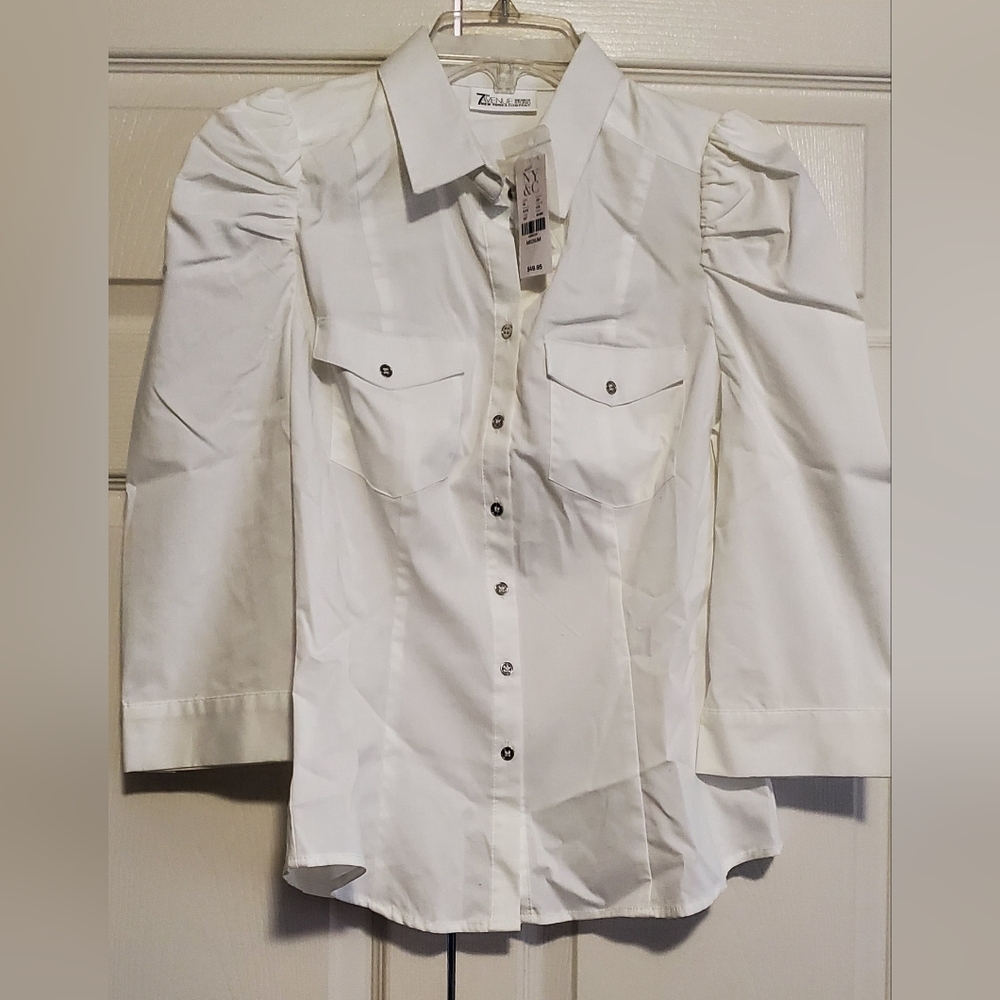 Womens New York and Company white button down shirt, Medium.